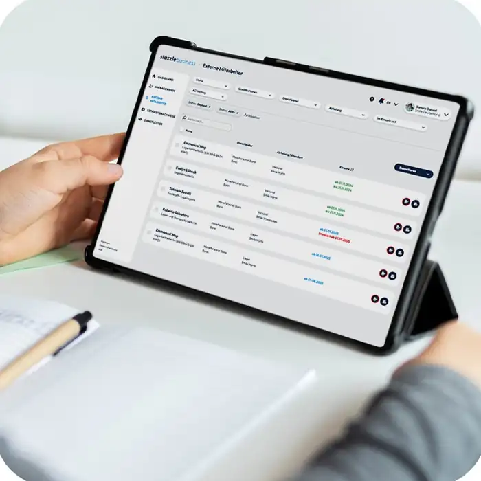 stazzle business: Dashboard mit Einsätzen, Bedarfen und Verträgen